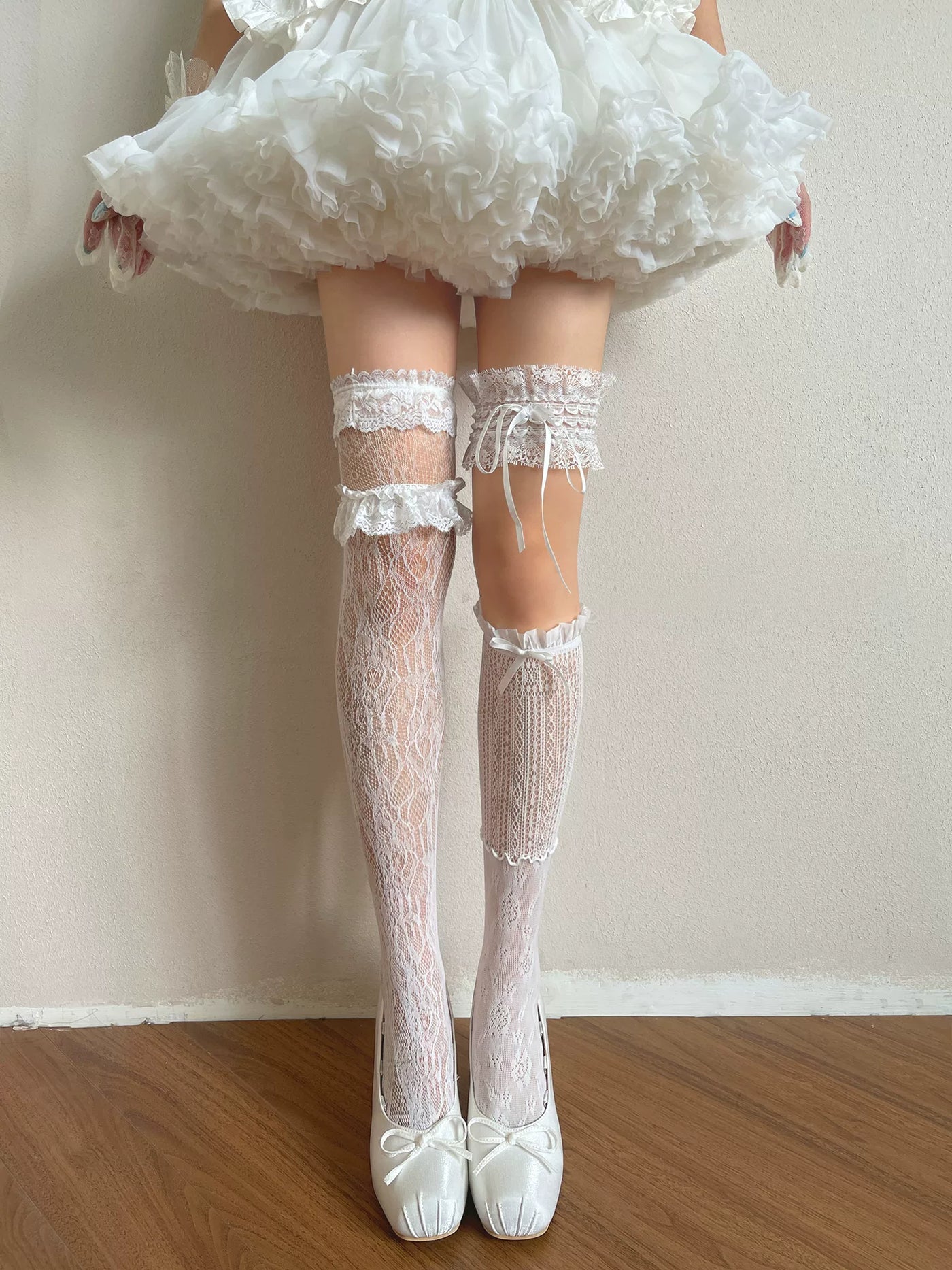 Sock Noble - Layered Lace - Lace Stockings and Thigh Garter Options with Ribbon Ties