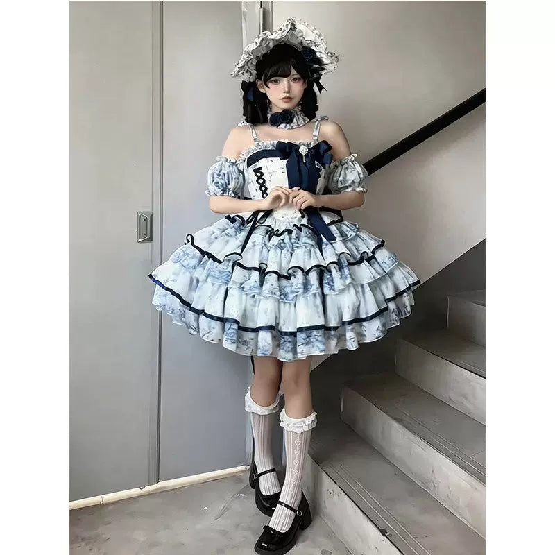 Creamy - Blue Rose Print - 90 cm Dress Set