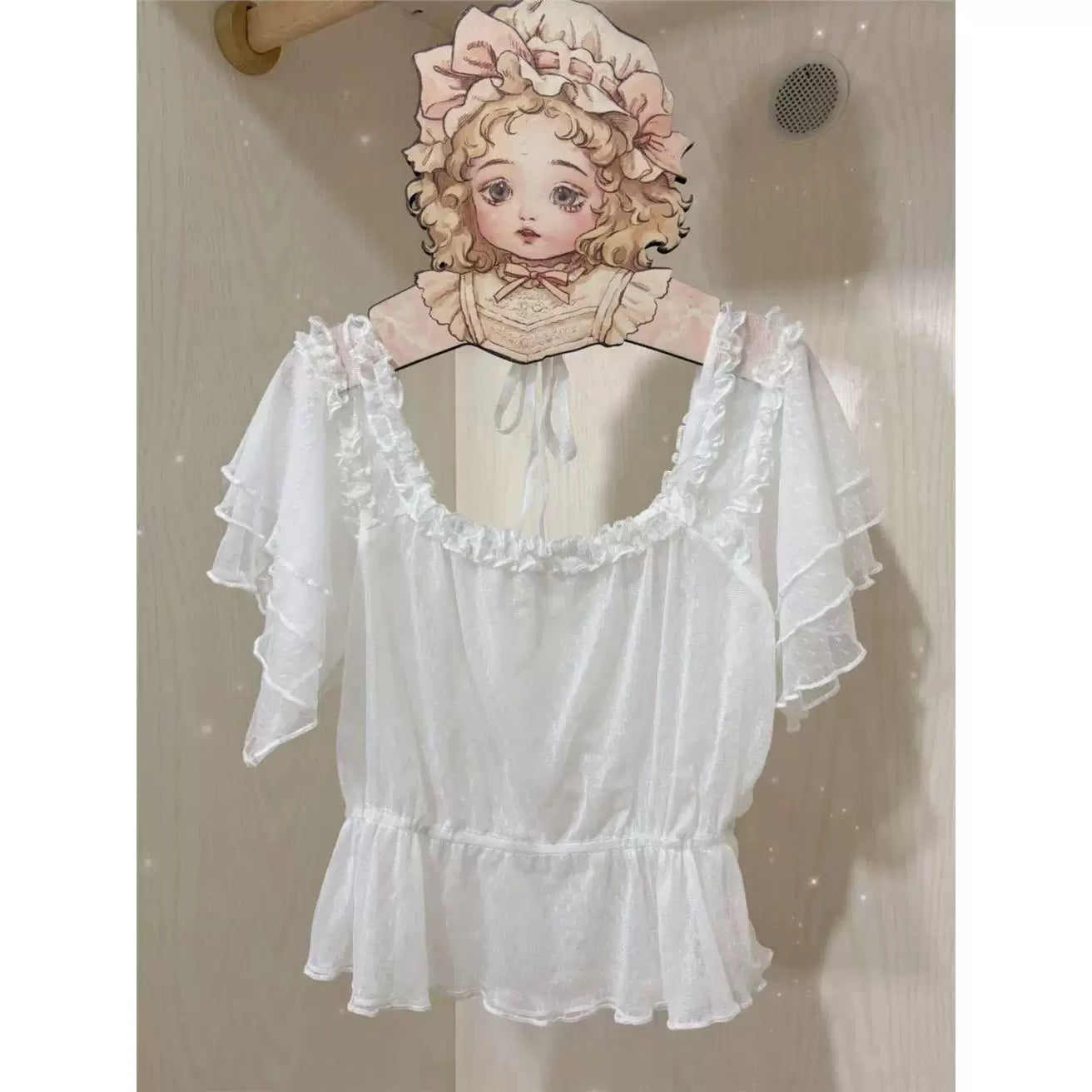 Sweetheart Dream Machine - Flutter Mesh - Sheer Mesh Inner Top with Short Flutter Sleeves