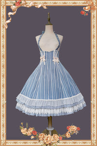 Infanta - Elegant Lolita Stripe High-waist - Jumper Dress Set and Cape SK Skirt - S / light-blue stripe high-waist JSK
