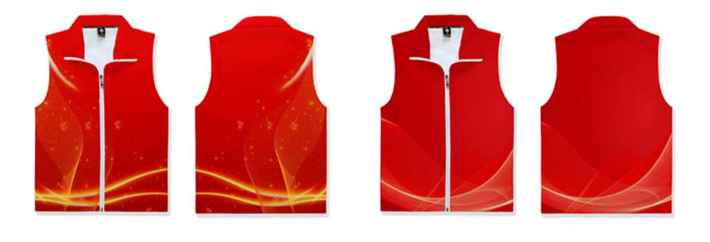 Red gradient volunteer vests shown in front and back views on a white background.