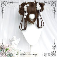 Sinwavy - Bubble Gum - Brown Chinese-style wig and bun pieces - Dark brown – short hair and bun set