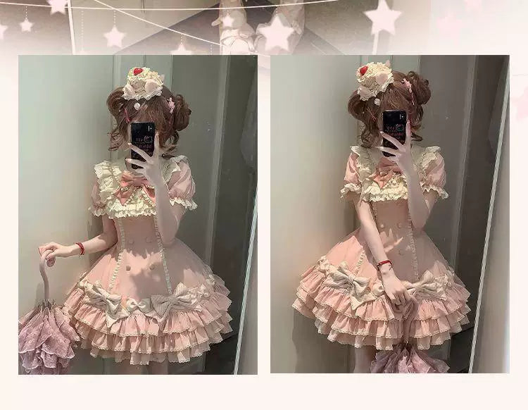 Sweetheart Dream Machine - Princess Cake - Short-sleeve OP dress with layered ruffles and bows