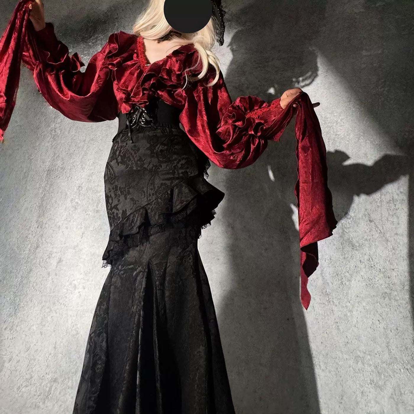 Sweetheart Dream Machine - Thorn Oracle - Gothic Blouse and Fishtail Skirt Set with Ruffled Sleeves