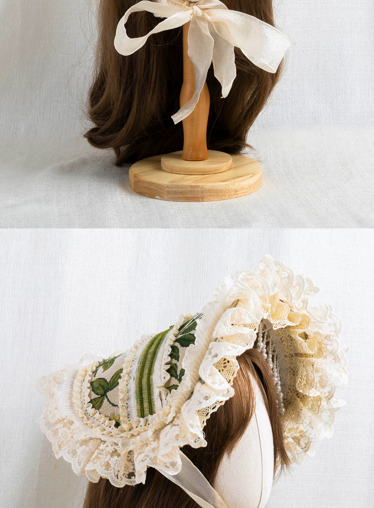 Lightbound Narrative - Manor Rose - Lace-trimmed flat hat or bonnet with floral accents