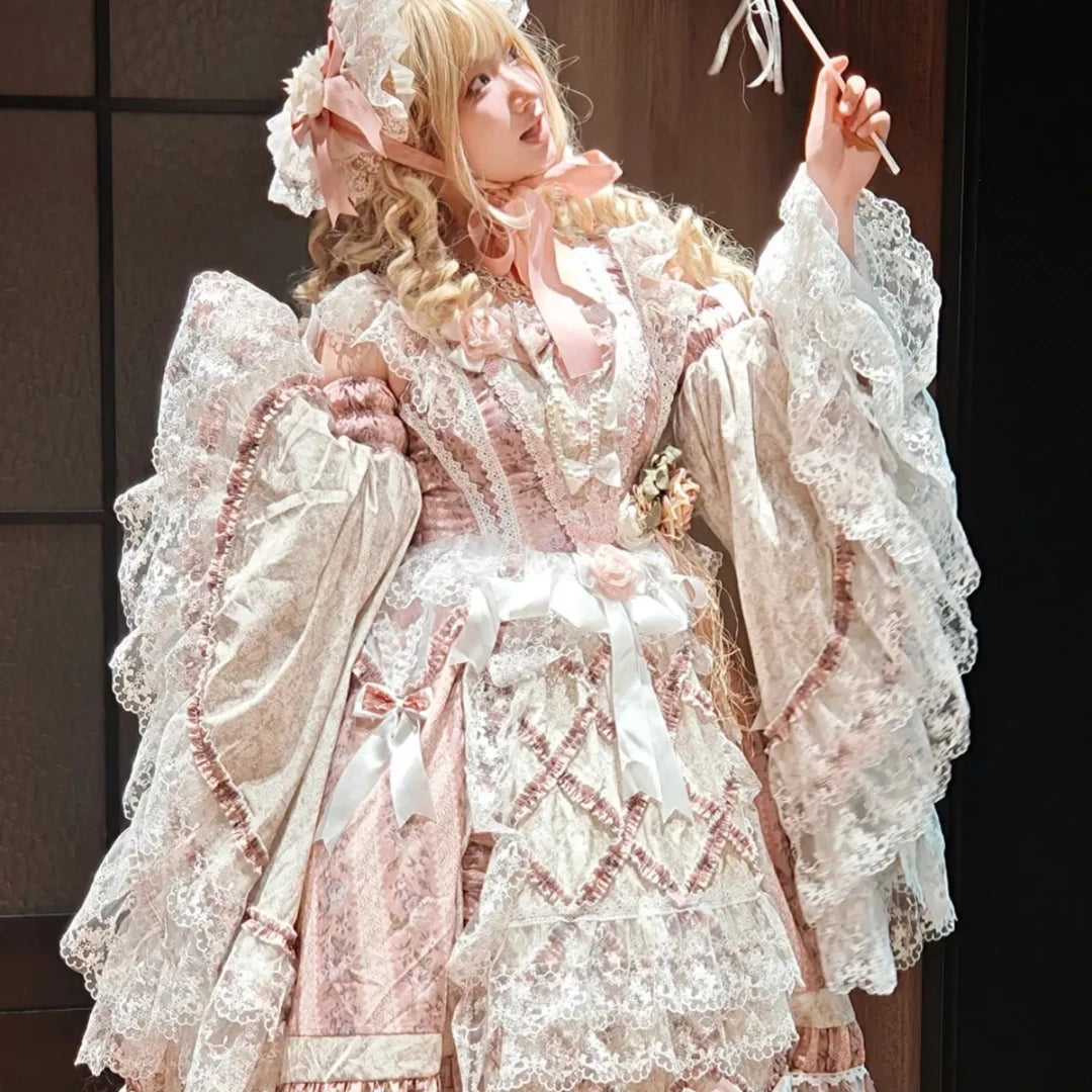 Daily Cherry Falling Stars bridal Lolita JSK - princess sleeves detail