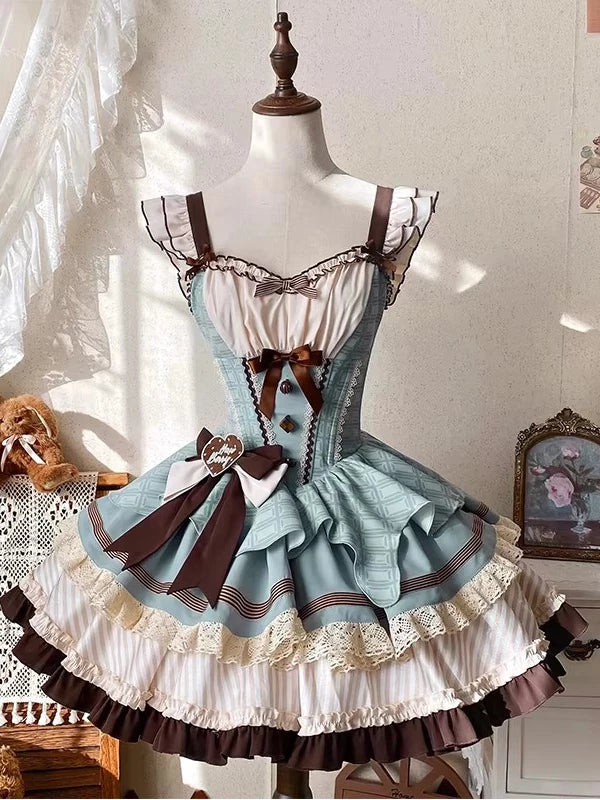 Creamy - Mint Chocolate - Mint JSK Skirt Set with Waist Bow and KC Headwear