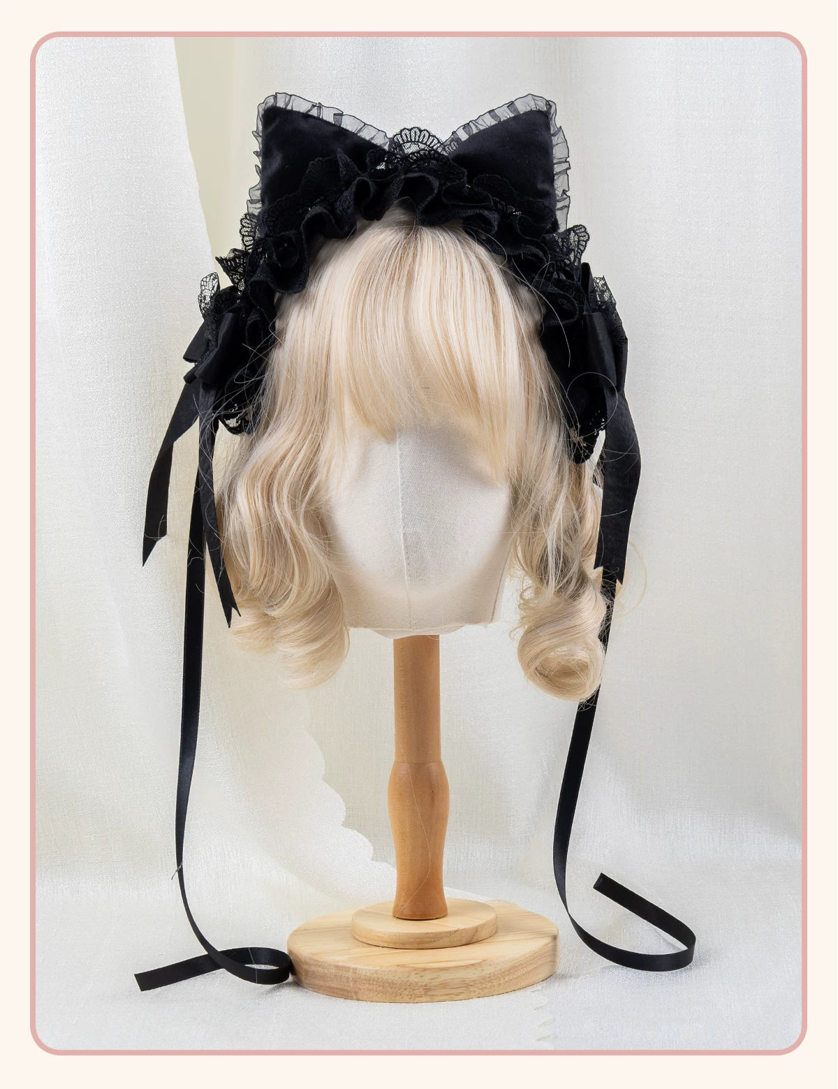 Stardust Rose - A035 Black Lace - Black Lace Headwear and Hand Sleeves with Ribbon Bows