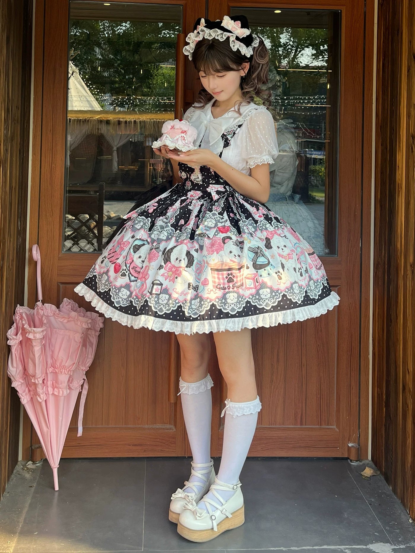 Yanran - Sweet Puppy Print Lolita OP - One-piece Sweet Lolita dress