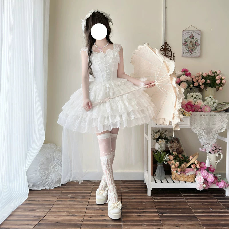 Lady Han Reborn Feather ballet bridal JSK dress by Lolita Fetch, featuring delicate feather details and elegant lace accents.