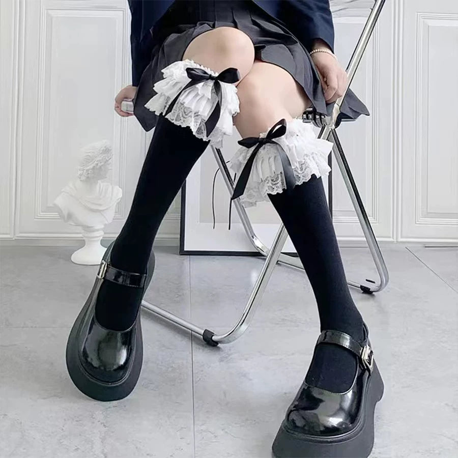 Fantasy Doll - Lace Ruffle Bow - Lace Ruffle Socks with Oversized Cuffs