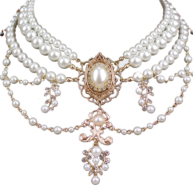 Rose of Sharon - Baroque Layered Pearl Lolita - Necklace Neckwear
