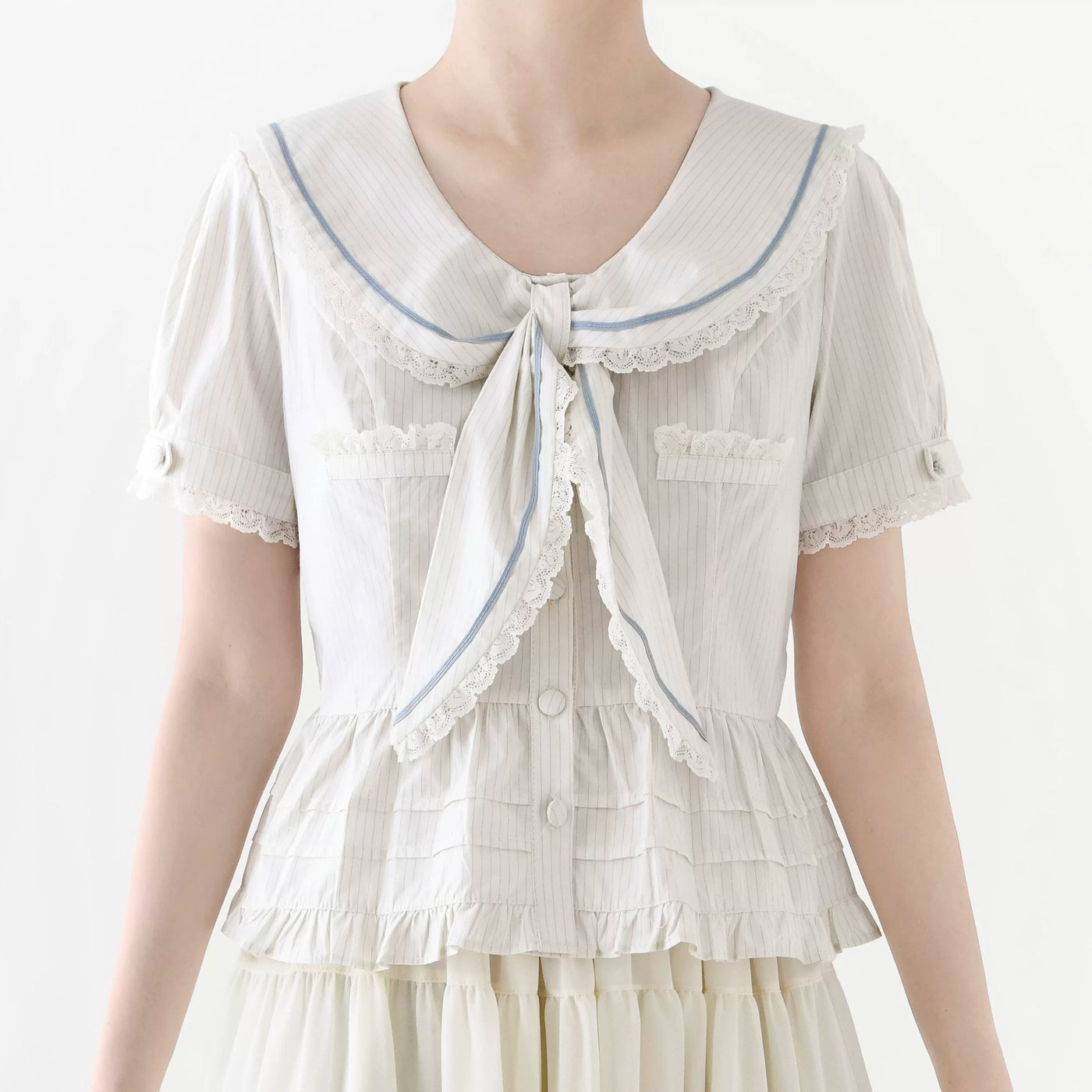MIST - Cotton Kawaii - Lolita blouse with a lace-trimmed sailor collar