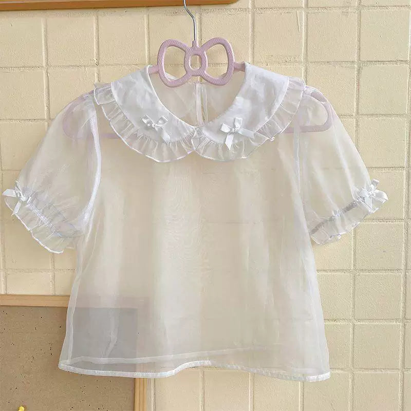 Sweetheart Dream Machine blouse with ruffled doll collar and large bow