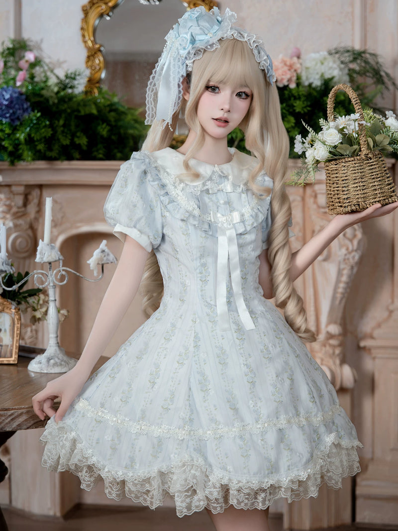 Yanran - Sweet Lolita Floral OP Dress - Pale blue one-piece Lolita