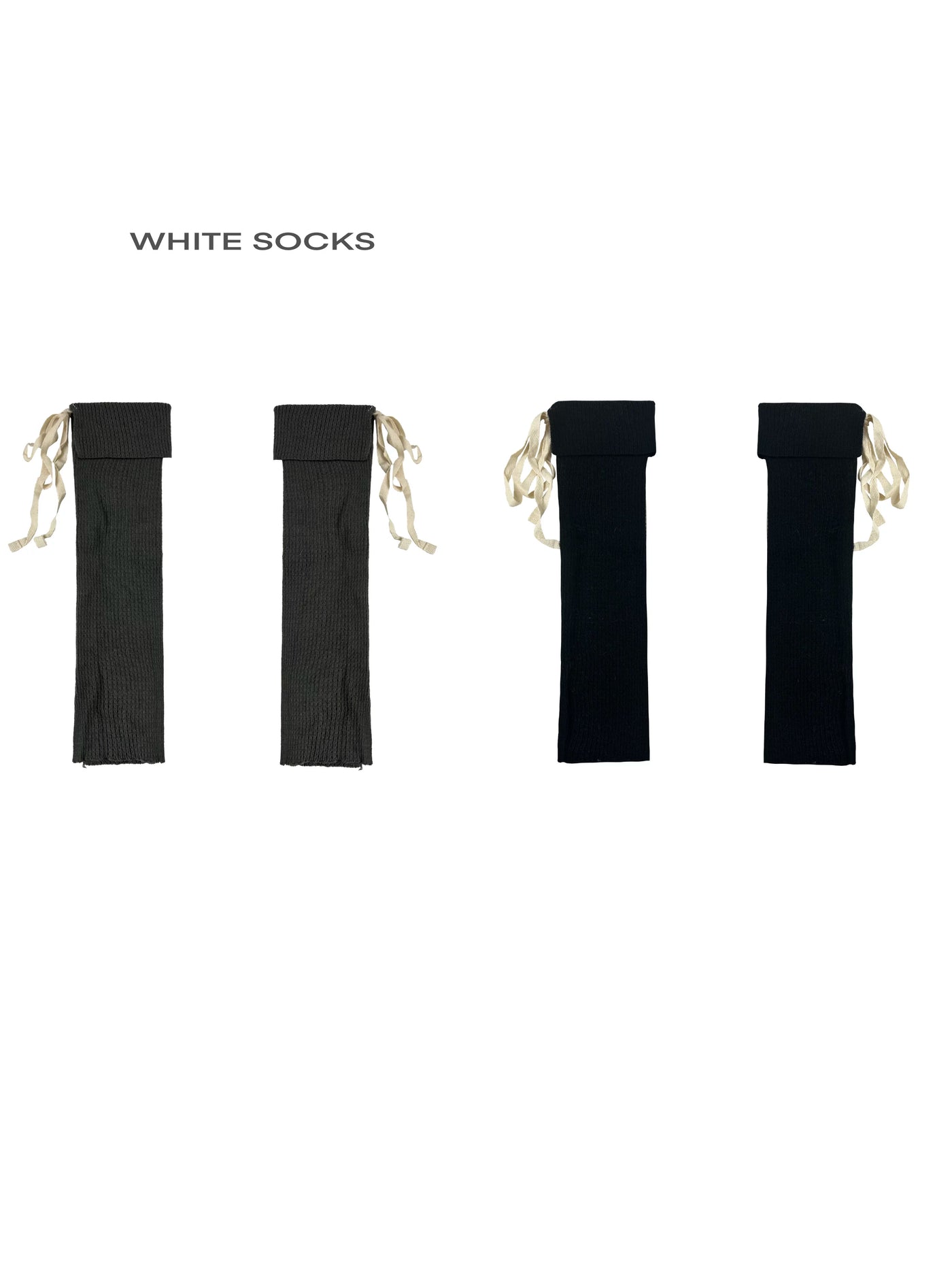 White Socks - Ballet Ribbon - Rib-Knit Calf Socks with Folded Cuffs and Ribbon Ties