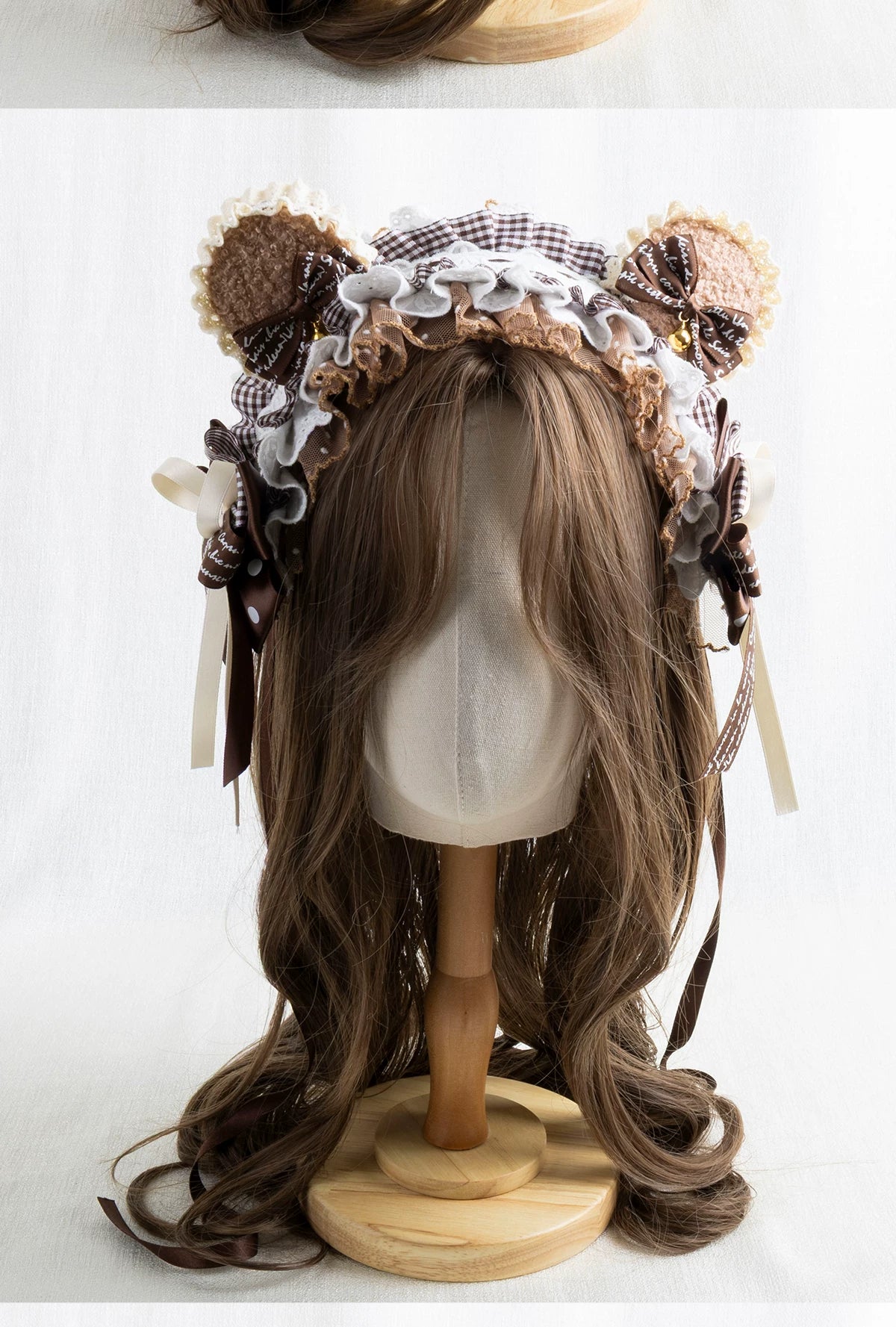 Lightbound Narrative - Chocolate Dot Bear-Ear - Headwear with Lace and Polka-Dot Bows