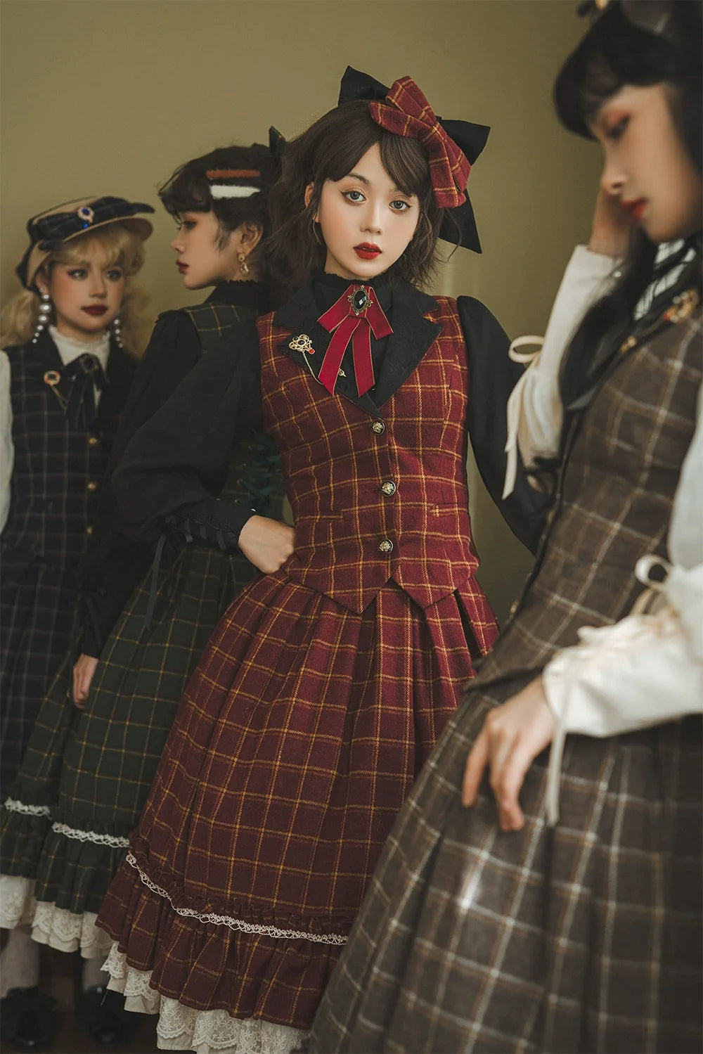 Miss Point - Rose - Elegant Lolita Fishbone Grid Skirt Customized