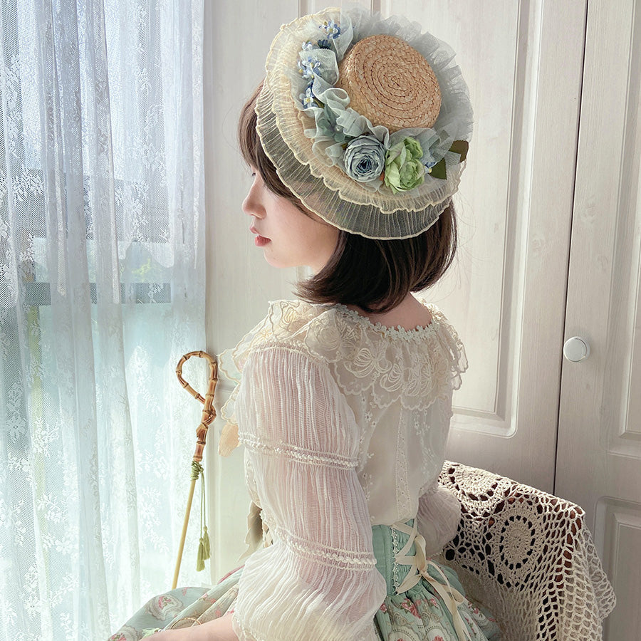 Elegant Lolita Head Accessory green straw hat