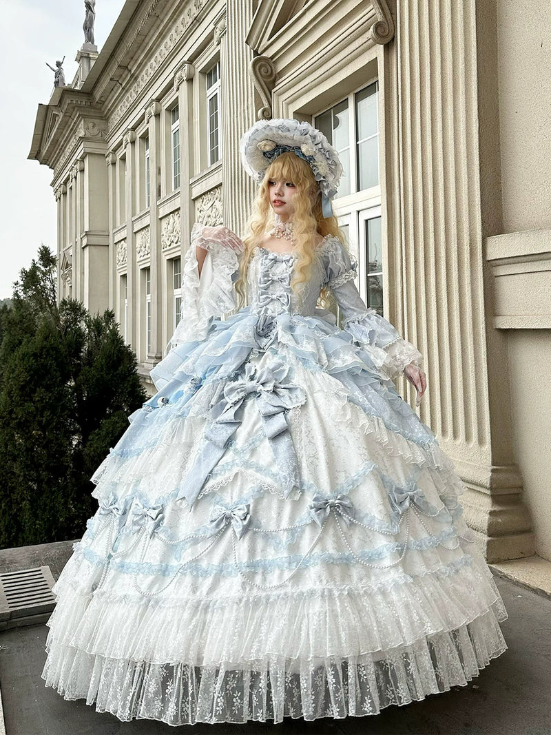Dream Island - Rococo Sweet Lolita Gown - Blue floor-length tiered