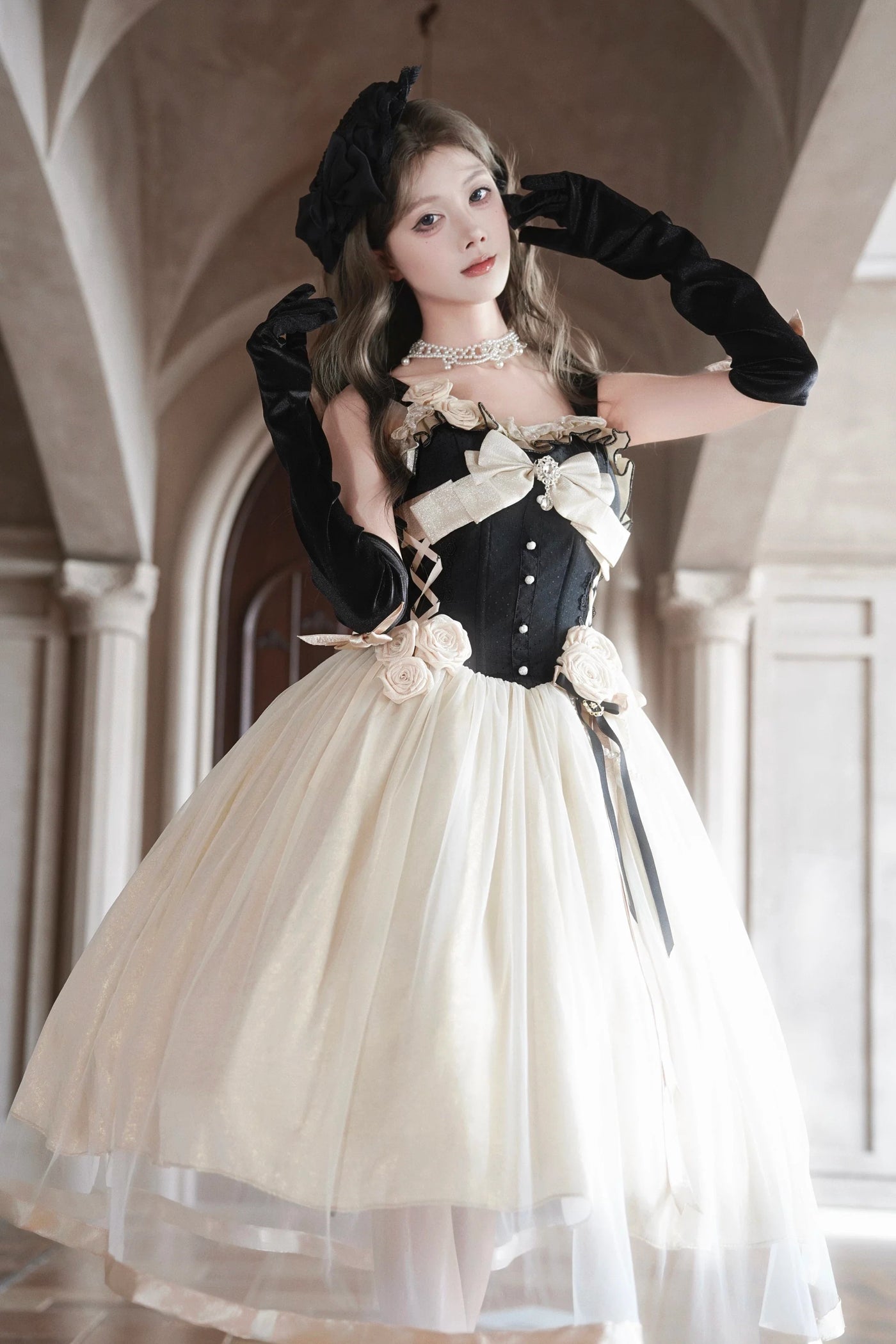 Qianmu - Paris Souvenir - Classic Lolita Corset JSK Dress with 3D Rose Decor