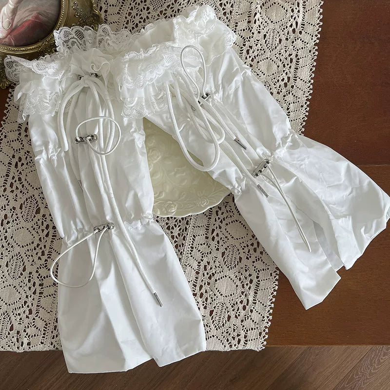 Sock Noble - Layered Lace Drawstring - Nylon Sock Covers with Flared Cuffs