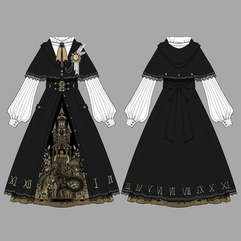 Unknown Star Letter - Time Dragon Aria - Classic Lolita One-Piece Dress with Cape