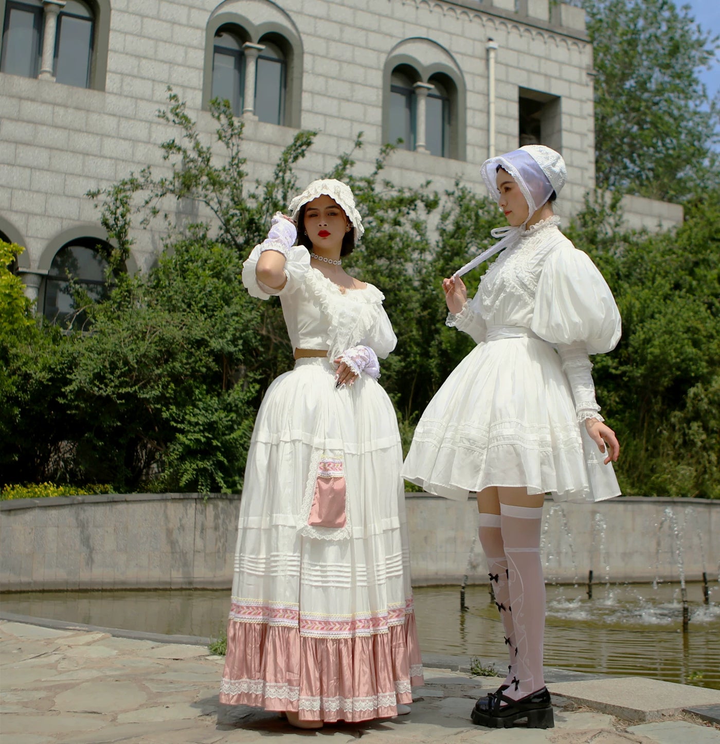 LACE GARDEN - Cool Summer Victoria - Antique-Style Full Skirt with Tiered Hem