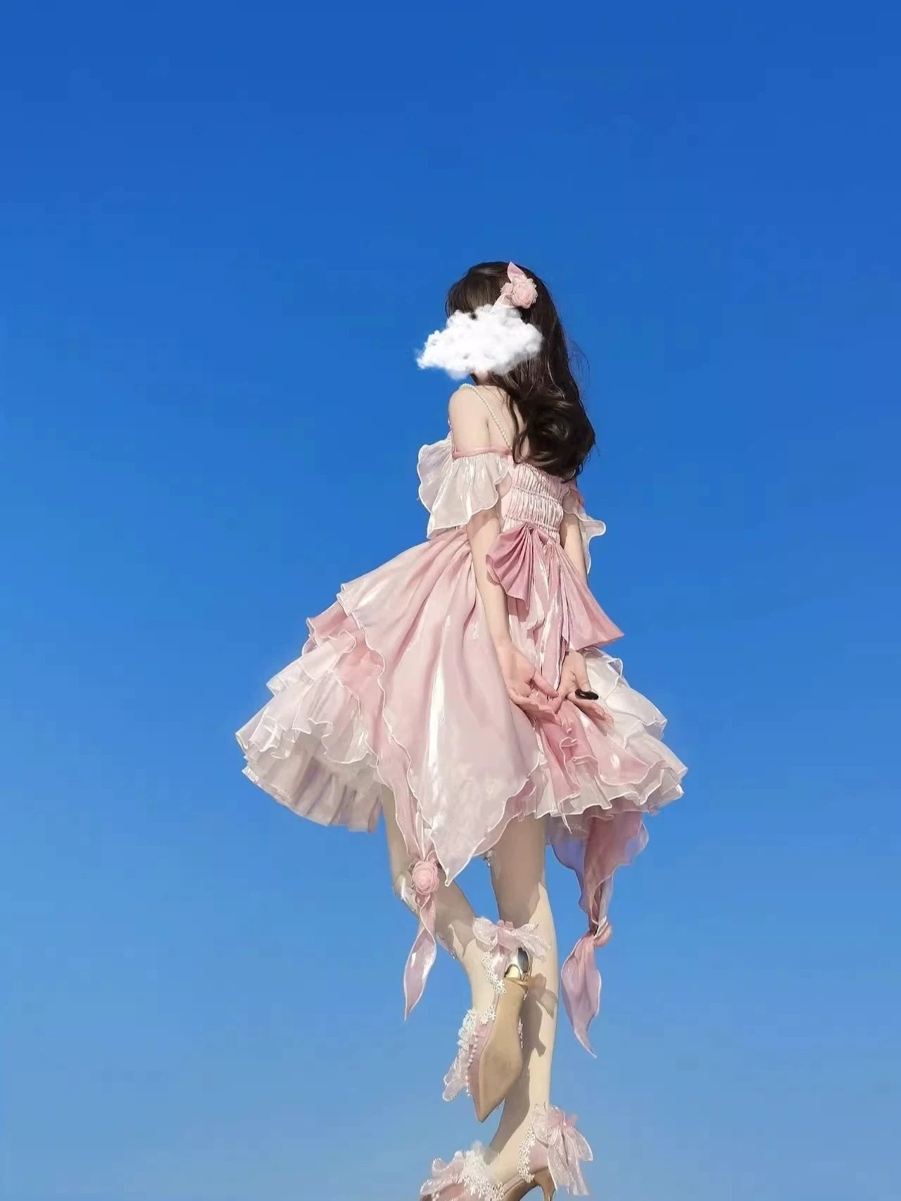Creamy - Flower Wedding - Pink Jumper Skirt with Layered Ruffles