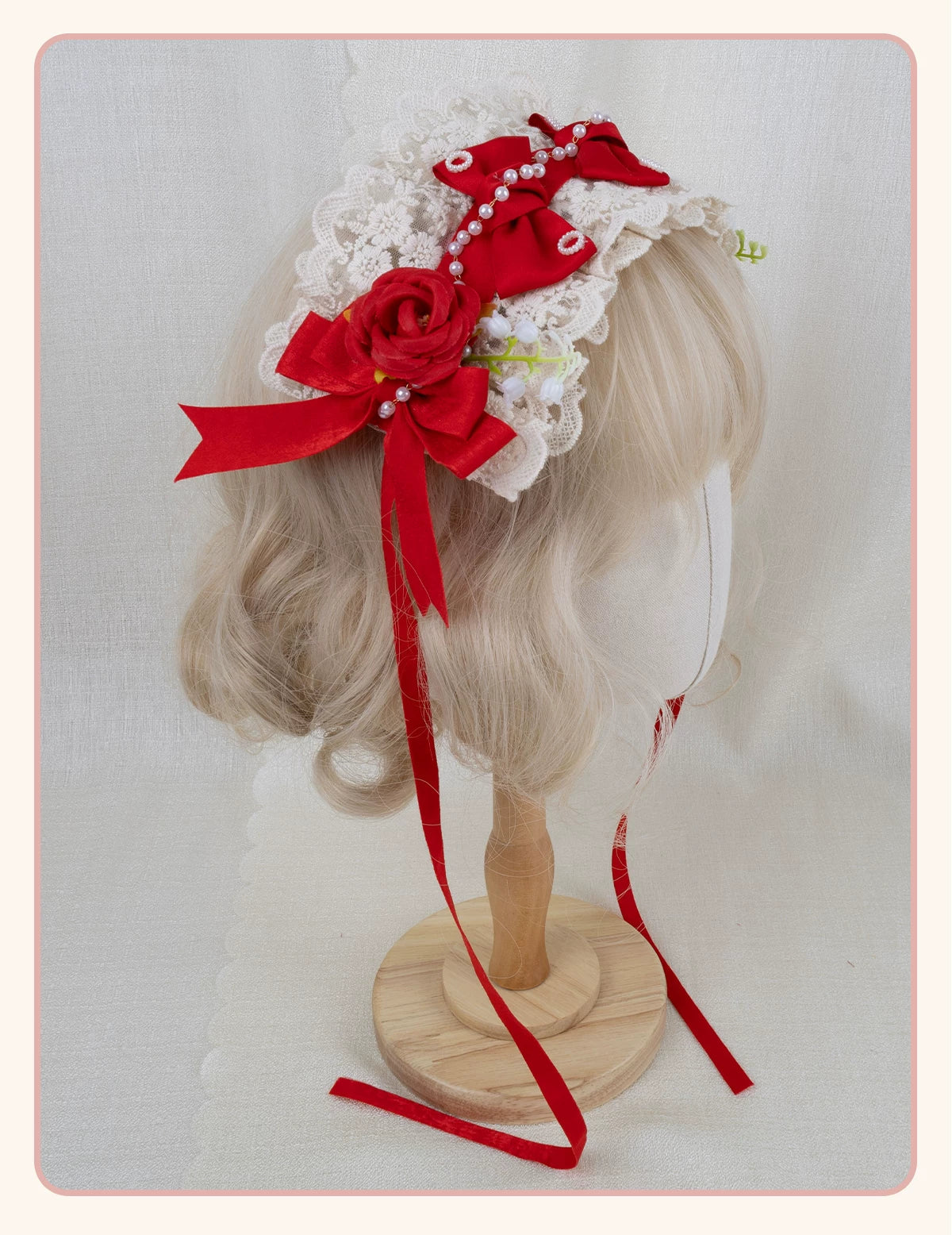 Stardust Rose - Rose Heart - Lace Headband with Rose and Heart Details