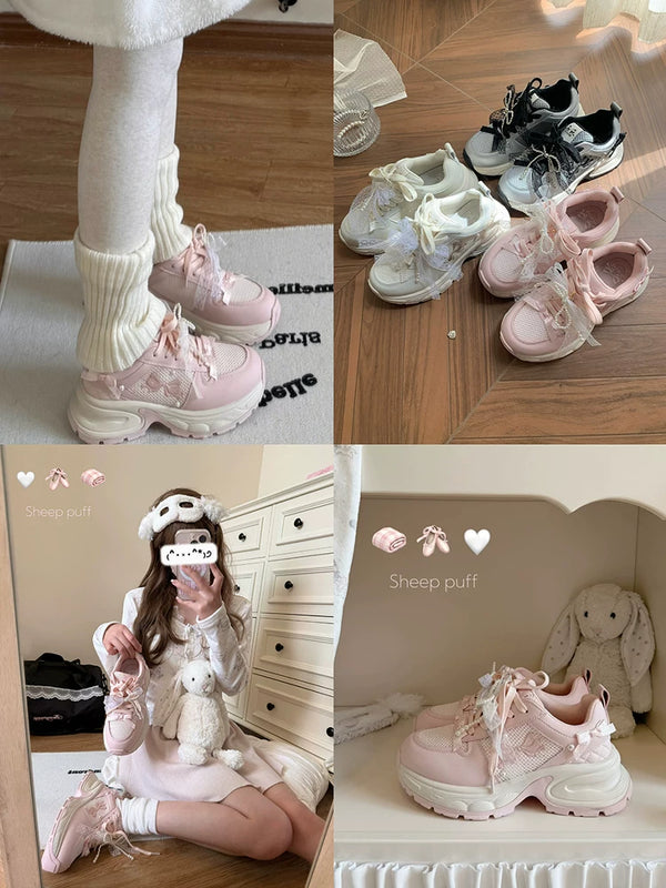 Sheep Puff Galaxy Sweetheart Lo-Run Lolita Sneakers featuring a whimsical galaxy print and cute cartoon sheep design.