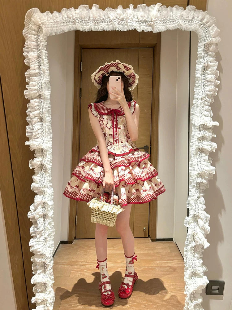Dream Bunny - The Cherries Are Ripe - Cherry-Print Lolita Fashion Set with Gingham Ruffles