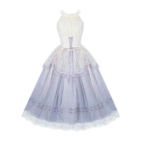 With PUJI - Tulip - Classic Lolita JSK Dress, Boned Bodice Detail - Waist fishbone purple halter long JSK Available in advance / S
