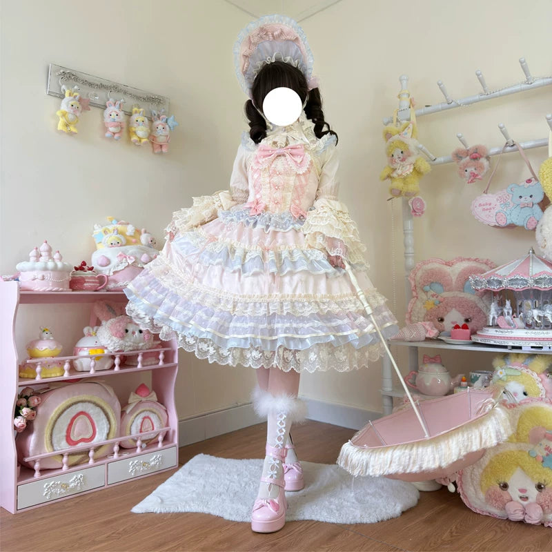 Lady Han Star Love Song Bridal JSK dress by Lolita Fetch, featuring a starry print and elegant design on a light-colored fabric.