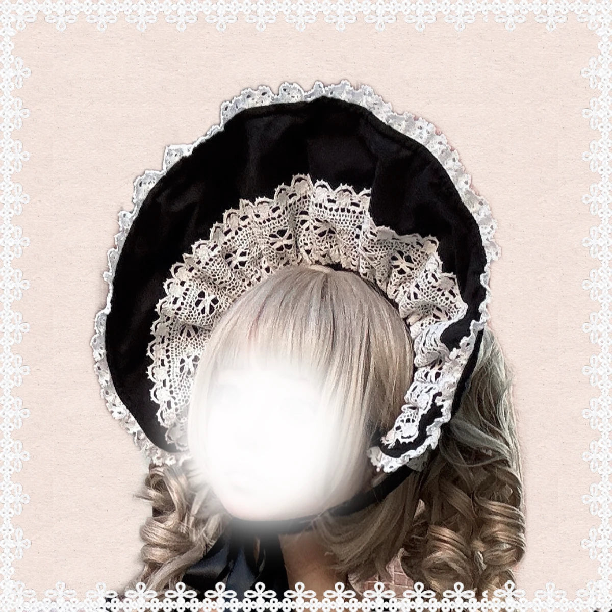 Tata Long Ear - First-Generation Maiden - Black OP Dress with White Lace Trim