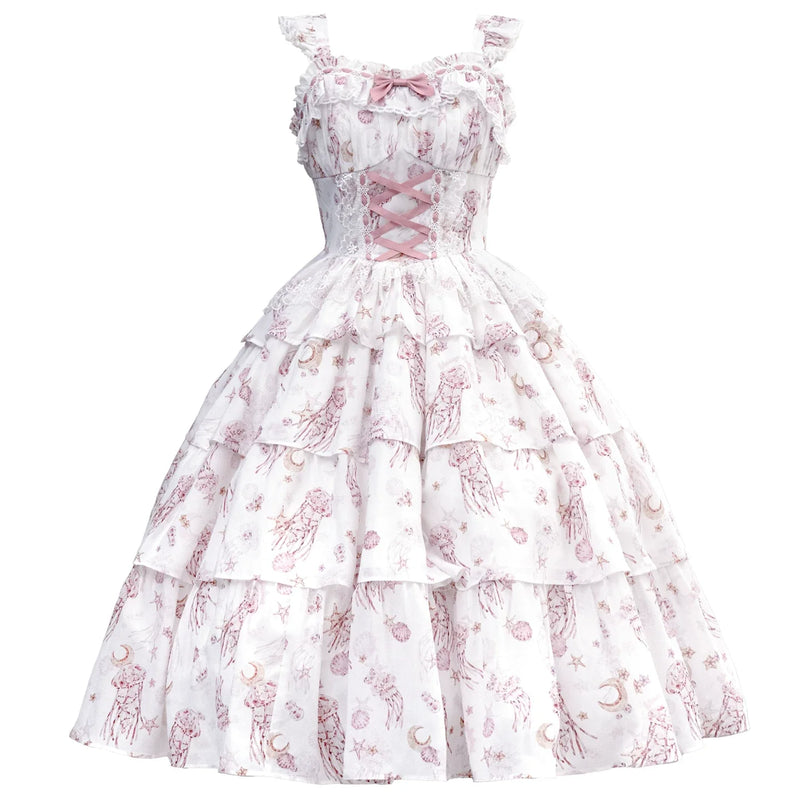 Chaton Jardin - Starry Jellyfish - Classic Lolita JSK or OP dress with star, moon and jellyfish print