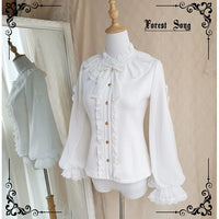 Forest Song - Rose Letter - Fleece-Lined Lolita Blouse - Beige White Thick Fleece-Lined Version / S