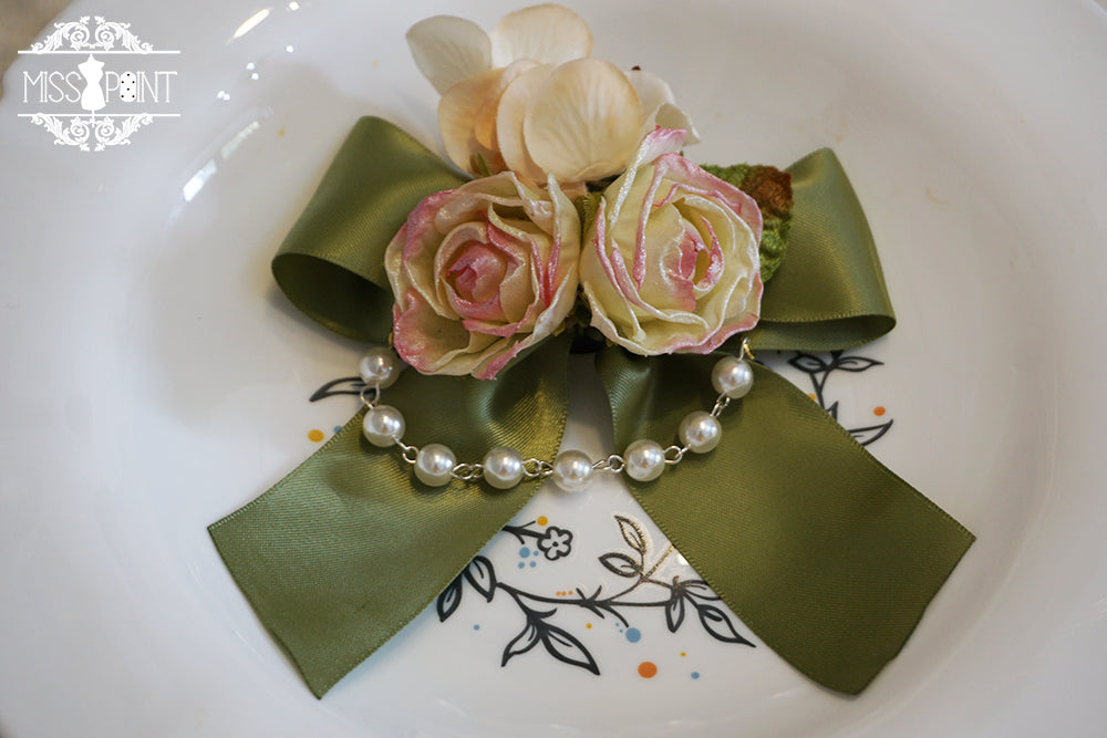 Miss point - Sally's Garden - Lolita Flower Bow Lace Necklace dual use bow flower- green
