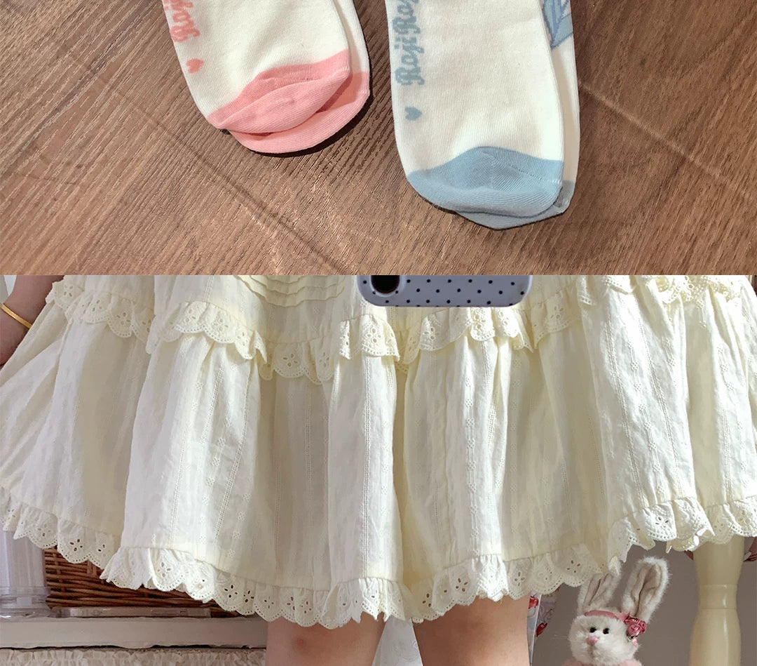 roji roji - Tulip Ribbon - Cotton Socks with Tulip and Bow Motifs