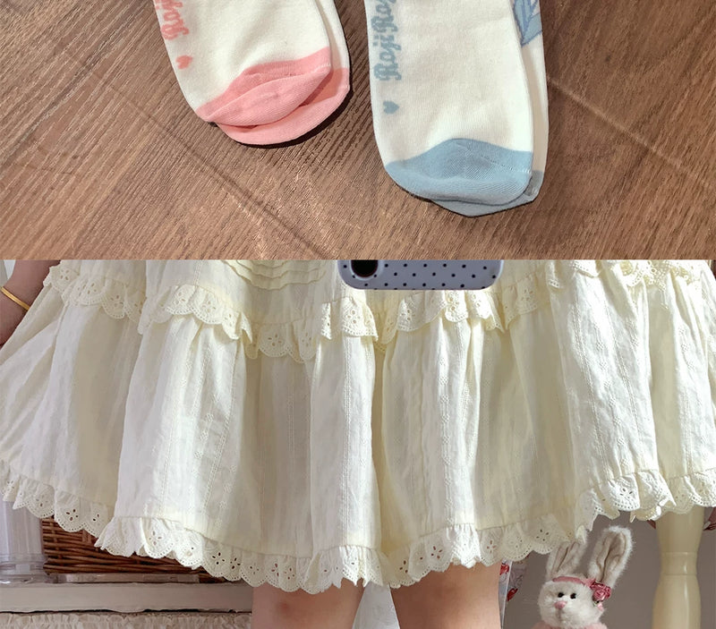 roji roji - Tulip Ribbon - Cotton Socks with Tulip and Bow Motifs