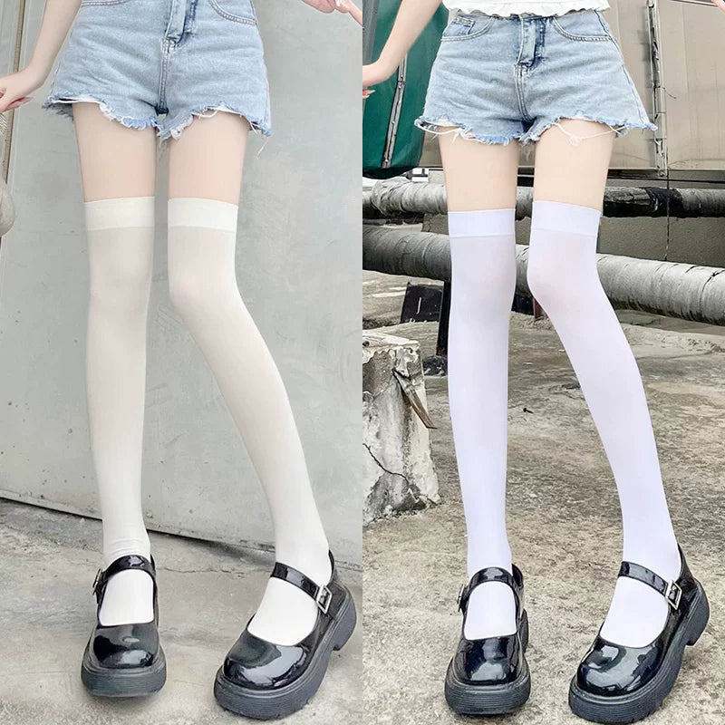 Floral Milk Cat - Sheer Thigh-High - Lightly Sheer Over-the-Knee Stockings with a Smooth Top Band