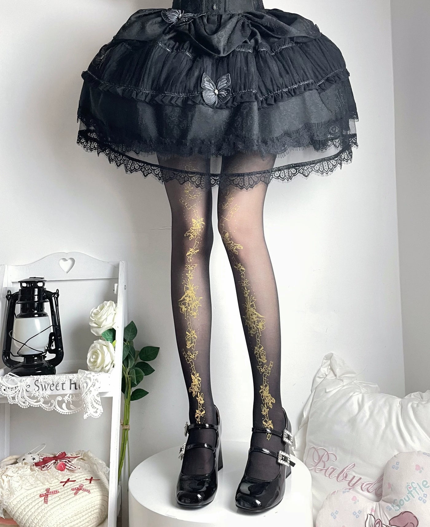 Fantasy Doll - Decorative Hosiery - Patterned Pantyhose with Foil and Bow Motif Options