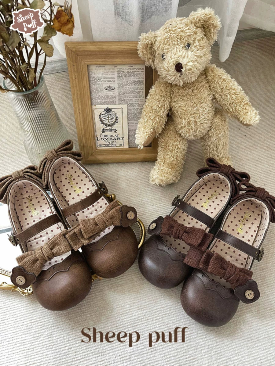 Sheep Puff Bear Room Lolita Shoes featuring cute bear and puff details, stylish shoes perfect for fashion-forward outfits.