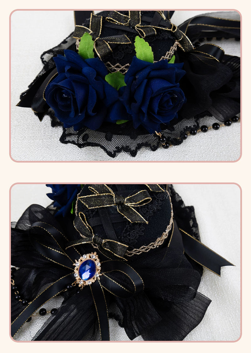 Stardust Rose - Dark Gothic - Black-and-Gold Mini Hat Hair Accessory with Layered Bows