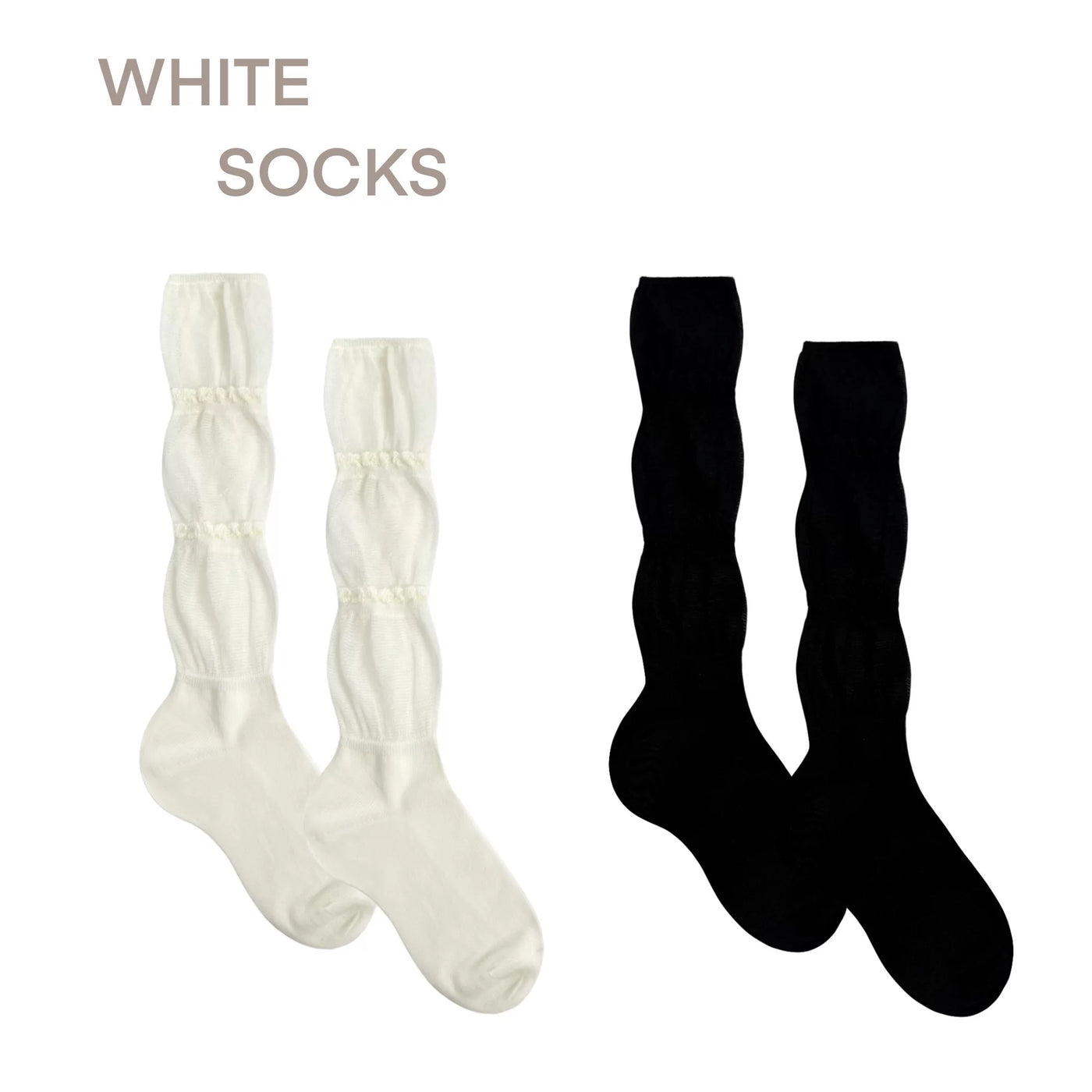 White Socks - Ruffle Slouch - Slouch Mid-Calf Socks with Ruffle Bands