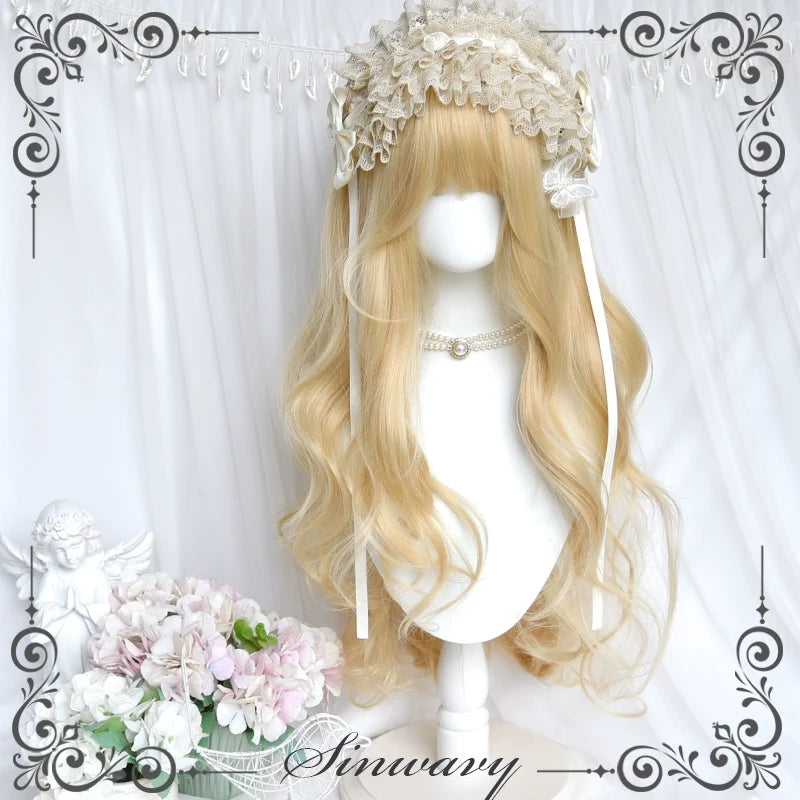 Sinwavy - Elegant Lolita Platinum Wig Long - Curly Layered Wig Wig