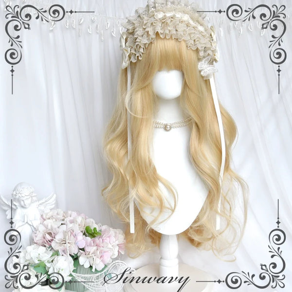 Sinwavy - Elegant Lolita Platinum Wig Long - Curly Layered Wig Wig