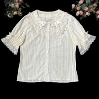 DMFS Lolita - Summer Short Sleeve Cotton Lolita - Blouse Innerwear - S / Apricot -Short Sleeve