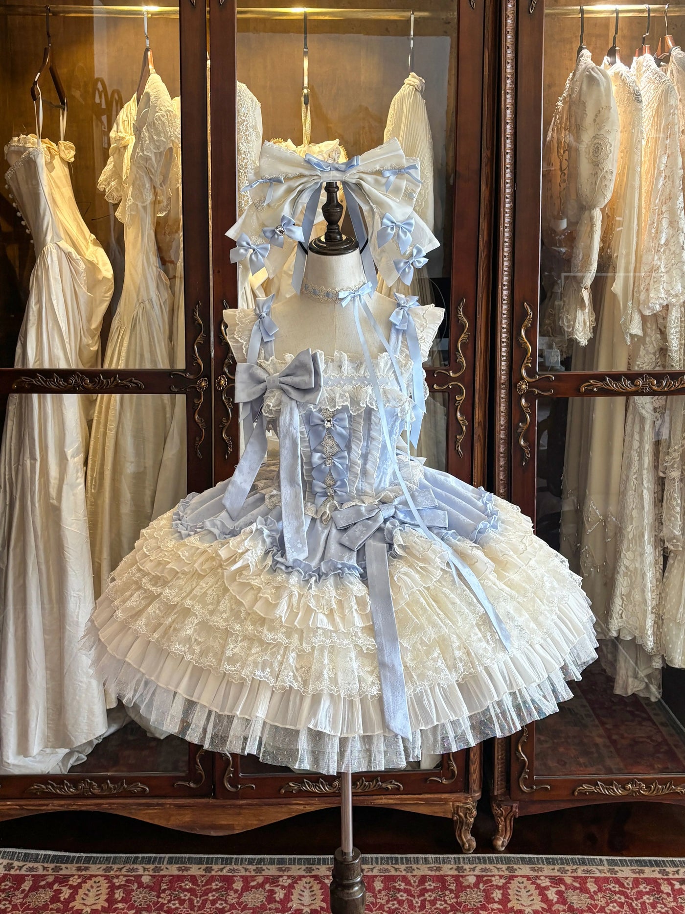 Miaolin Original - Sakura Dream Blue Ballet - JSK dress with layered blue-and-white trim