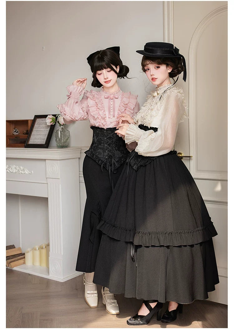 With PUJI - Blake - Boning Gothic Lolita Mermaid Skirt, Lifted-hem SK